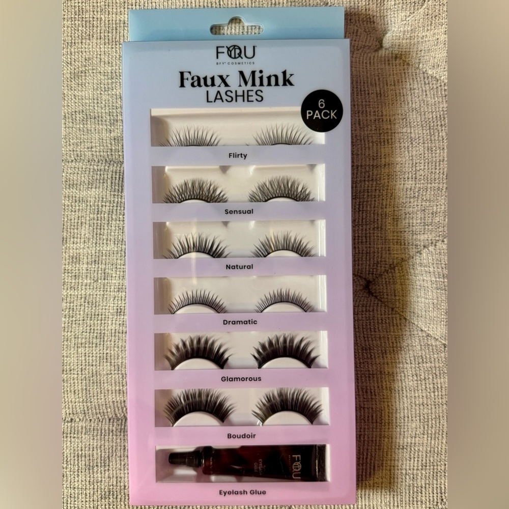 BFY Cosmetics Faux Mink Lashes - Set of 6 Pairs Assorted Styles with Glue